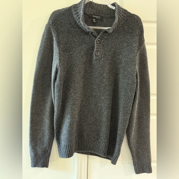 Other - Gianetti Gray Henley Wool-Blend Sweater Classic Traditional Large 90s Cabincore